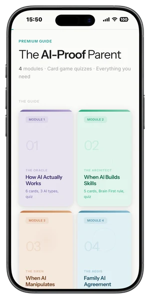 The AI-Proof Parent guide shown on a phone