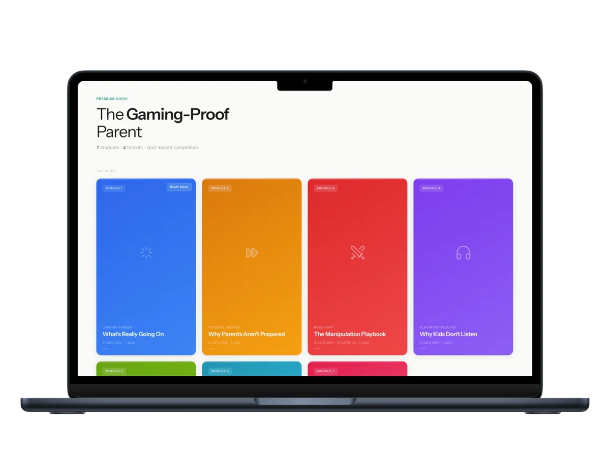 The Gaming-Proof Parent Guide shown on a laptop